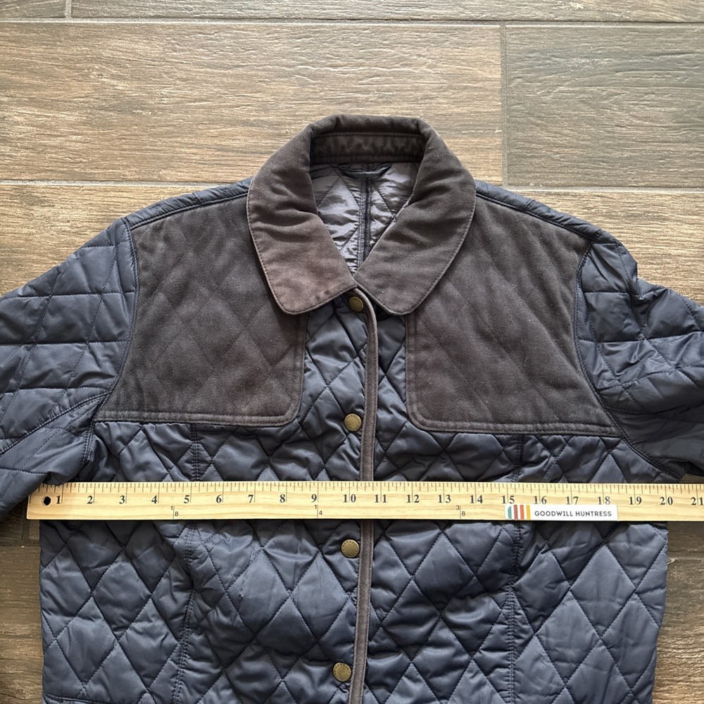 Barbour Strattford Quilt Jacket Women 10 Navy Insulated Corduroy Collar - Picture 6 of 11